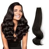 ABH AmazingBeauty Hair Extension Human Hair Semi-permanent Tape Attached Real Remy Hair Tape in 50g/20pcs Invisible Seamless Reusable Skin Weft Off Black 1B# 16 Inch