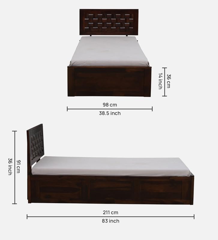Image of Solid Sheesham Wood Woodora Single Bed with Box Storage | Wooden Single Bed Cot Palang Furniture for Bedroom Living Room Home and Hotel (Provincial Teak Finish)