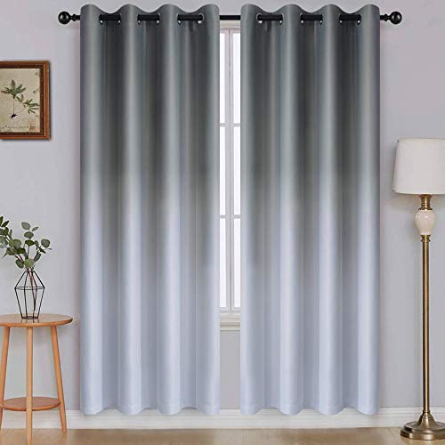 Image of SimpleHome Grey to Grey White Ombre Room Darkening Curtains 72 Inch | Curtains for Living Room,Light Blocking Thick Thermal Insulated Grommet Window Curtains Drapes for Bedroom, 2 Panels,52Wx72L