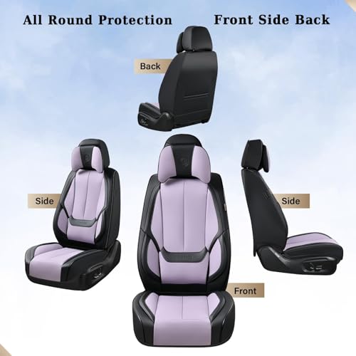 Image of Coverado Universal Seat Covers Full Set, 5 Seats Universal Seat Covers for Cars, Waterproof Nappa Leather Car Seat Covers with Head Pillow, Auto Protectors Fit for Most SUV Pick-up Truck-Black&Purple