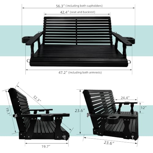 Image of Fortune Candy Wooden Porch Swing 2-Seater, Iron Black, 4 FT Extra Large