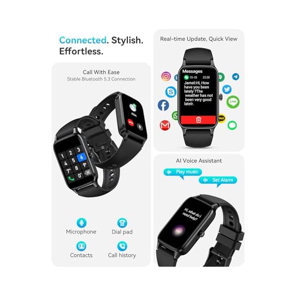 Fitness Tracker for Women Men, Activity Smart Watch Compatible with Android iPhone, Step Counter with 110+ Sports, Sleep Monitor, Calorie Counter, IP68 Waterproof (Black, 1.57) - Image 2