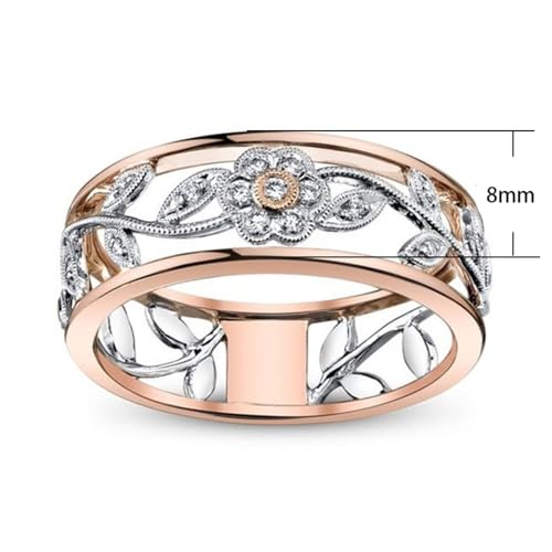 Vintage Golden Two-Tone Plating Flower Ring For Women Engagement Party Wedding Female Rings Jewelry Hand Accessories Size 7,Nice Design4