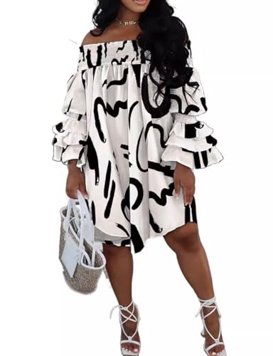 WOKANSE Women's Sexy Solid Color Layered Flare Sleeve Cold Shoulder A Line Shoulder Ruched Midi Dresses Night Out