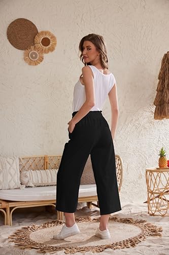 Womens Casual Linen Pants Wide Leg High Elastic Waisted Drawstring Summer Pants4
