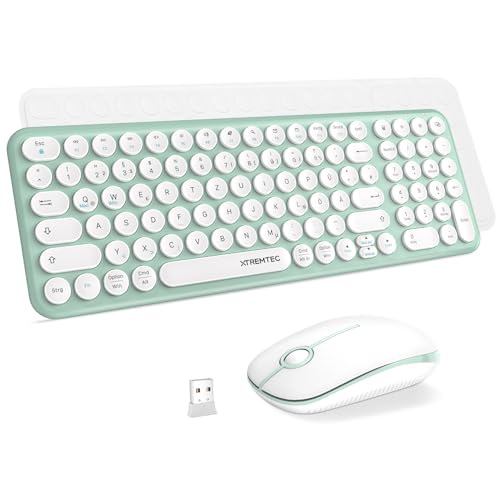 XTREMTEC kabellose Tastatur und Maus,Retro runde Schreibmaschine Tastatur,Slim Funktastatur leise...