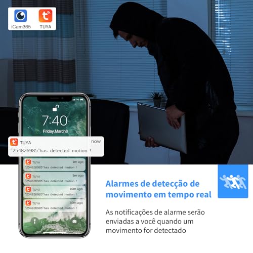Camera de Segurança Wifi, Camera Inteligente Sem Fio para Interior, Visão Noturna Infravermelha, Cha