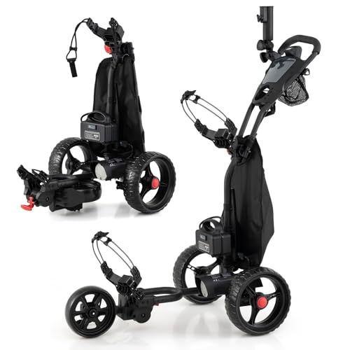 COSTWAY Golftrolley Elektrisch, 3 Rad Golf Cart klappbar, Golfwagen mit verstellbarem Griff & 9 stufiger Geschwindigkeit, Golf Caddy inkl. Schirmhalter,...