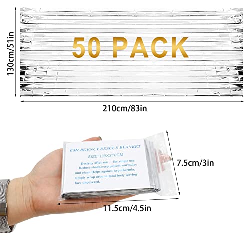 Searqing Emergency Mylar Thermal Blankets Space Blanket(50 Pack)-Camping Blanket Designed For Outdoors, Hiking, Survival, Marathons, Retain Body Heat(Silver Color) #TOP6
