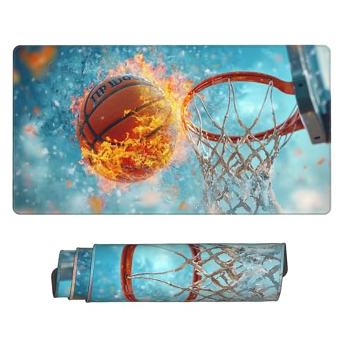 Gaming Mauspad, Groß Mouse Mat XXL 1000x500x3mm Desk Mat Basketball Mousepad Stitched Edges, Non-Slip Rubber Base Mouse Pads Improved Precision and Speed Keyboard Mat for Men Gamers Geschenke N-650