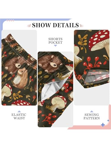 Red Mushrooms and Cute Hedgehogs Boys Pants for Kids Jogger Pants with Pockets S4