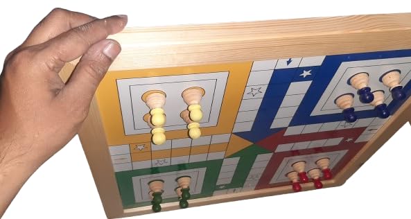 Image of CHECK BOX Handicrafts | Ludo Board Game Big Size with Wooden Megnatic Multicolor Coins & Wooden Dice (Laminated Glass Finish) (16x16 Inches, 2, Count)