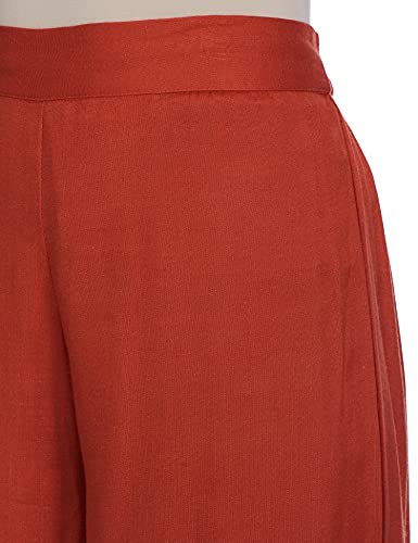 Image of W for Woman Apricot Orange Solid Pleated Carrot Pants for Women