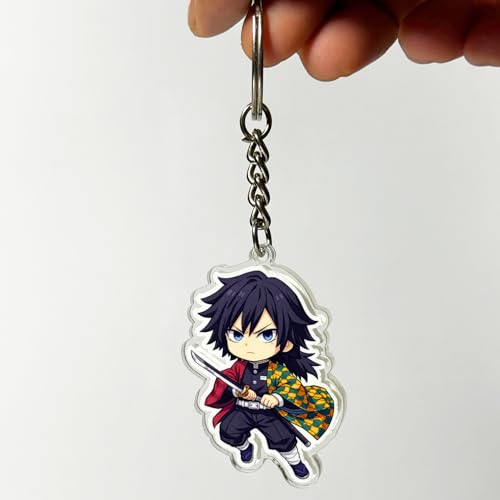 Image of Giyu Tomioka Chibi Acrylic Keychain | Compatible with Demon Slayer Anime | Cute Anime Charm for Keys, Bag, Backpack | Otaku Gift