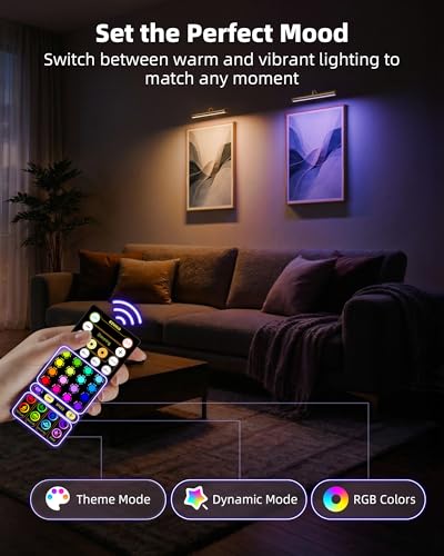 Image of EZVALO 13in Picture Light for Wall, 4000mAh Rechargeable Art Light with Remote, RGB & 3 Color Temps, Battery Operated Wall Light for Paint, Photo - 2 Pack