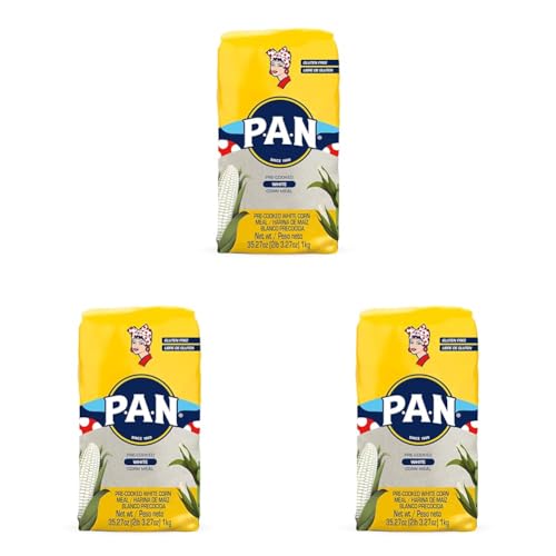 P.A.N. White Corn Meal – Pre-cooked Gluten Free and Kosher Flour for Arepas (2 lb 3.27 Oz/Pack of 3)
