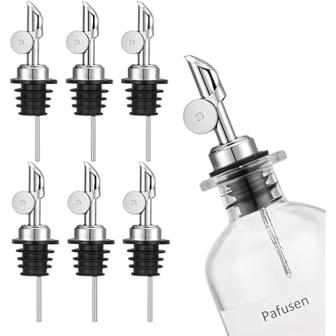 Pafusen 6 Pack Auto Flip Olive Oil Dispenser, Liquor Pour Spout, Oil Dispenser for Kitchen, Easily Turn Your Bottles into Dispensers for Liquor, Vinegar, Coffee Syrup or Oils, Weighted Pourer, Silvers Cover