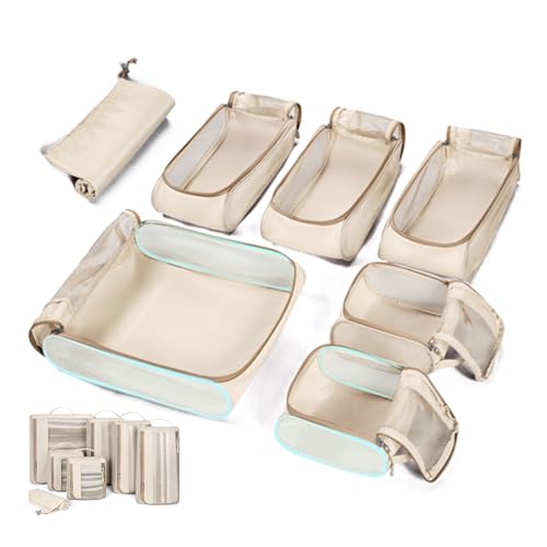 BAGSMART Keep Shape Packing Cubes, 7 Set for Travel, Lightweight Cubes, Suitcase Organizer Bags Set for Essentials 01-White Opal