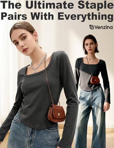 Image of Venzina Women's Thermal Top Double-Sided Fleece Long Sleeve T-Shirt Warm Soft Stretchable Slim Fit Base Layer for Fall & Winter I Casual, Office