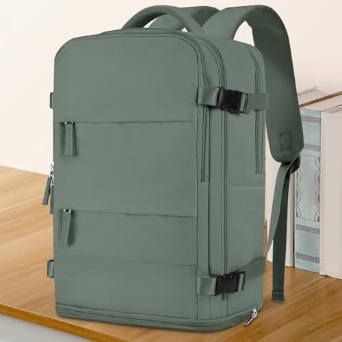 Image of coowoz Large Travel Backpack For Women Men,Carry On Backpack Flight Approved,Hiking Backpack Waterproof Outdoor Rucksack Casual Daypack Fit 15.6 Inch Laptop Shoes Compartment,30L(Olive Green)