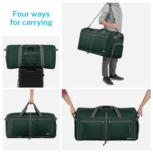 Gonex 150L Large Foldable Travel Duffle Bag with Shoe Compartment, Packable Lightweight Water Resistant Duffel Bag for Camping Gym Weekender, Blackish Green