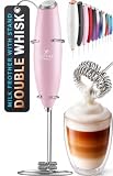 Zulay Kitchen Powerful Double Whisk Milk Frother Handheld - Foam Maker With Stand - Whisk Drink...