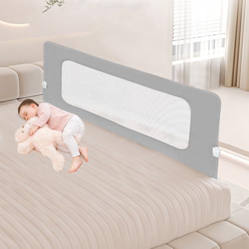 Willonin Barrière de lit Pliable sans perçage | Compatible avec Plusieurs Types de Matelas, Portable Bed Rail, Barrière de lit Enfant Pliable, F, 150 * 73-86 cm - Gris