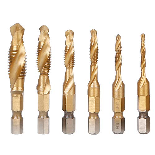 DT-6 6PCS Drill Bit Set Hand Tap Drill Hex Shank HSS Screw Spiral Point Thread Metric Plug Hole Drill Bits M3 M4 M5 M6 M8 M10 Hand Tool Set for Drilling Steel Wood (M3-M10 6PCS)