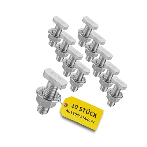 Avoltik 10x Hammerkopfschrauben M10 I 30 mm Edelstahlschrauben mit Flanschmuttern I Schrauben aus A2 Edelstahl für Solar-Montage I M10 Schrauben inkl. Muttern für sichere Befestigung von PV-Modulen