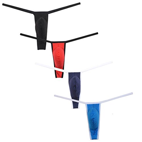 OROCOJUCO Men G-String Posing Strap Underwear Swimwear Male Secret Pouch Spandex Thong 4-Pack M