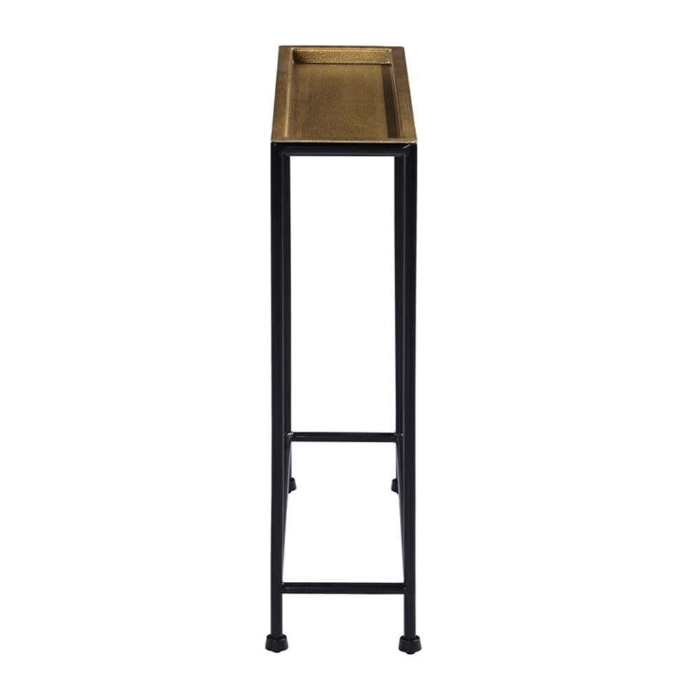Antique Brass Side Table, Removable Tray Top with Textured Metal Look, Slender Rectangle Design, Space-Saving Accent for Living Room