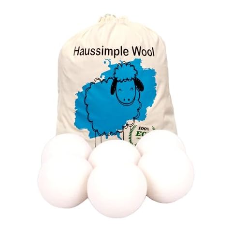 Wool Dryer Balls Organic Felt 6 Pack Laundry Fabric Softener, Extra Large Reusable Handmade Natural Sheep Wool Lint Wrinkle Free Anti Static Baby Safe (Plain White) Cover