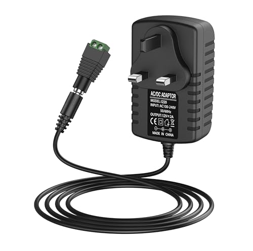 Yisica 12V 2A Power Supply for LED Strip Lights 100-240V AC to DC 12V Converter Adapter Driver Transformer 24W UK Plug with 1.5M Cable 5.5mm x 2.1mm Jack