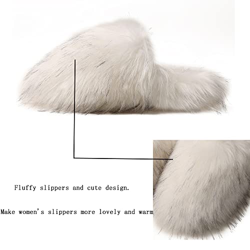 Women's Fuzzy House Slippers Soft Plush Furry faux raccoon Fur Toe covering Winter Warm Comfy Slip On Breathable Sandals Indoor Outdoor Slippers for Women and Girls3