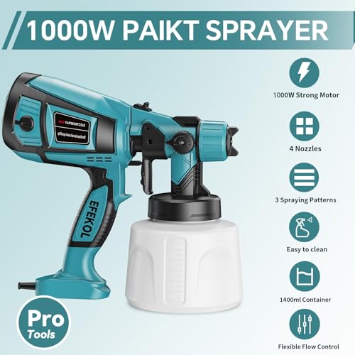 1000W HVLP Paint Sprayer with 4 Nozzles & 3 Patterns, 1400ml Capacity for DIY Projects