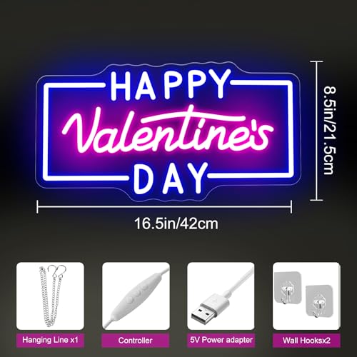 Image of Happy Valentine's Day Neon Sign, Proposal LED Light, Valentines Day Gift, Romantic Home Wall Decor Room Decoration, 16.5 inchx8.5 inch