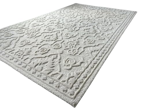 Image of Hand Tufted Modern Design Exported Collection High Low Pattern Wool Carpet for Living Room, Bedroom & Hall (Light Grey, 12 x 18 Feet)