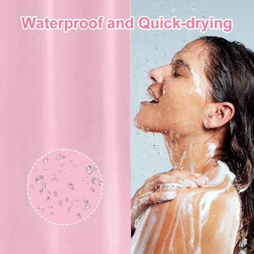Duschvorhang Rosa, 180x200 cm PEVA Dusch Vorhang für Badewanne, Anti-Schimmel Waschbar Tuch Dusch Vorhang mit 12 Ringen, Duschvorhang Badewanne, Toilettenvorhang Wasserdicht Trocknet Schnell