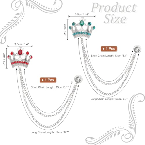 Image of PATIKIL Crown Hanging Chain Brooch Pins, Rhinestone Suit Pins Fashion Crystal Lapel Pins