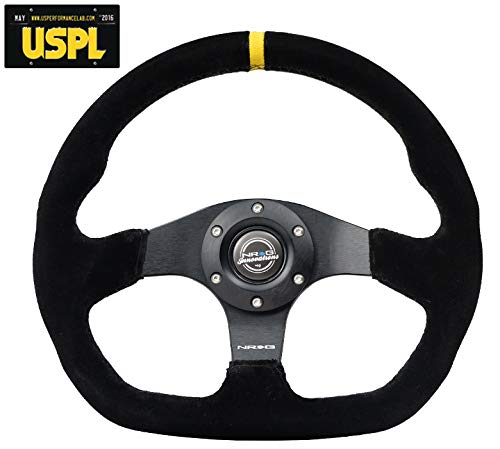 NRG Innovations Reinforced Suede Steering Wheel RST-024MB-S-Y + U.S. Performance Lab Air Freshener