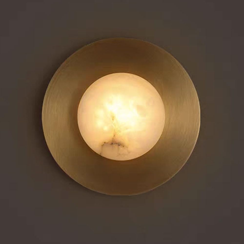 KXKLGWHN Nordic Industrial Style Natural Alabaster Wall Light, 7.8in Marble Metal Wall Sconce, Hard Wire Connection LED Wall Lamp, Bedside Stair Dressing Table Decorative Lighting Fixtures