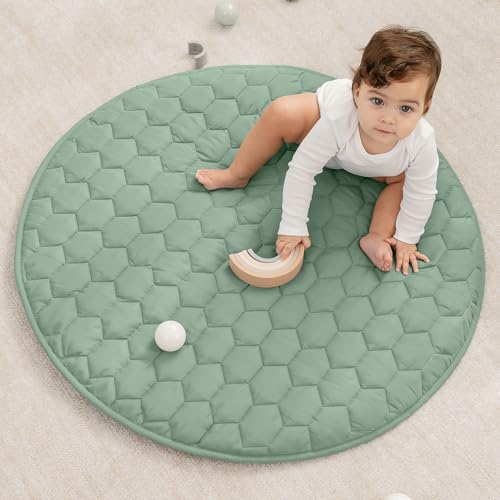 Comfy Cubs Round Kids Play Mat -Small 36 inches Soft Quilted Baby Floor Mat with Non-Slip Bottom - Plush Design for Toddlers' Playtime - Comfortable...
