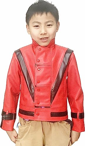 Red PU Leather Jacket Costumes for Boys Girls Kids Zip-Up Coat,Kids Halloween Christmas