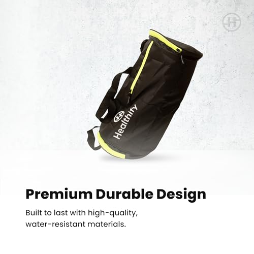 Image of HealthifyMe Gym Bag for Men & Women with Seperate Shoe Compatment, Water-Resistent Duffel Travel Bag, Adjustable Shoulder Bag for Gym Workout, Wet Pocket, Premium Unisex Sports Bag for Towel, Bottle