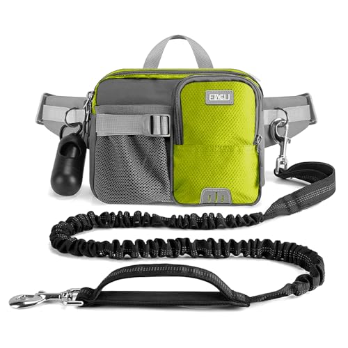 ETACCU Joggingleine Hunde mit Bauchgurt, Freihandleinen Jogging Hundeleine für große und mittelgroße Hunde, Elastische Reflektierende Laufleine 124-180 cm für Laufen, Joggen (Grün)