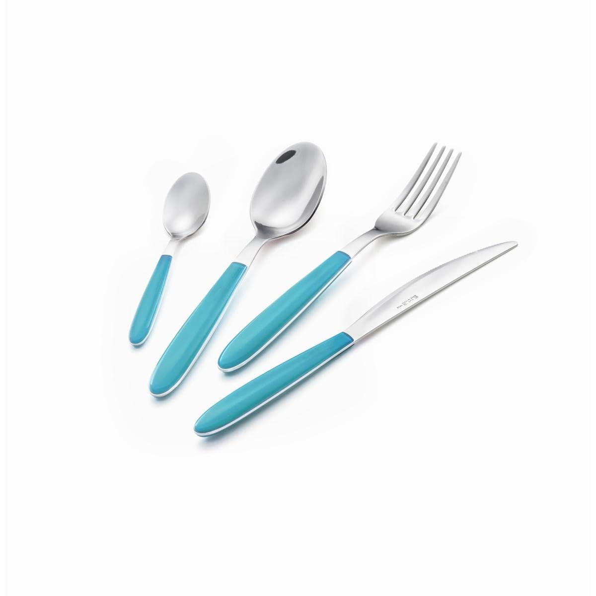 Servizio 24 Posate Tavola Vero 6 Persone Acciaio 18/C Moderne Colorate, Colore Manico: Turchese Trasparente 311