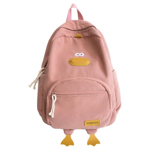Corduroy Duck Backpack Large Capacity Boys and Girls Laptop Backpack Kawaii Cute Travel Bag Adjustable Strap Knapsack (Pink)