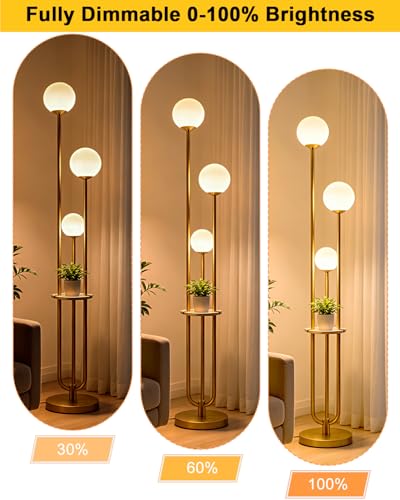 Image of 63IN Dimmable Floor Lamp with Shelf, Unique Globe Gold Tall Standing Lamps, 3000K Warmwhite Mid Century Modern Floor Lamp with 5Lbs Heavy Base for Living Room Home Office(Bulbs Included)