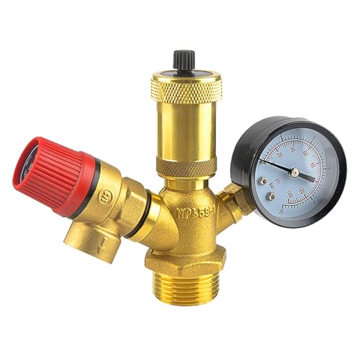 Sicherheitsgruppe Überdruckventil Boiler DN25 (1'), Messing Schnellentlüfter, mit Manometer, Heizungsanlage, Geeignet für Haus, Hotel, Büro (16 × 12 cm) (Gelb)
