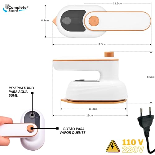 Complete Store Mini Ferro de Passar Roupa Portátil TravelMate Compacto e Bivolt - Ideal para Viagens